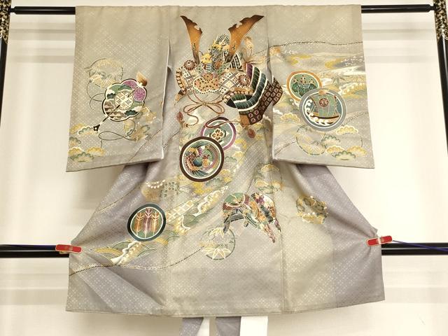 平和屋着物[]お宮参り　男の子　祝着　産着　初着　のしめ　刺繍　兜　吉祥丸文　金糸　金彩　逸品　AABH2961ja