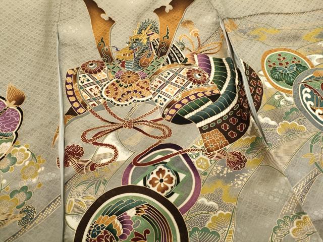 平和屋着物[]お宮参り　男の子　祝着　産着　初着　のしめ　刺繍　兜　吉祥丸文　金糸　金彩　逸品　AABH2961ja