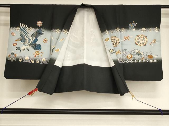 平和屋着物[]七五三　男の子　5歳　羽織　兜　鷹　草花文　暈し染め　金彩　AABH2962ja
