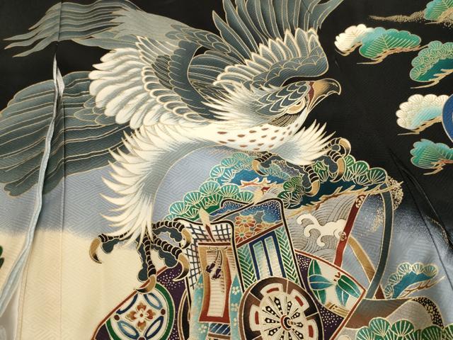 平和屋着物[]お宮参り　男の子　祝着　産着　初着　のしめ　兜　御所車松文　暈し染め　金彩　逸品　AABH2963ja