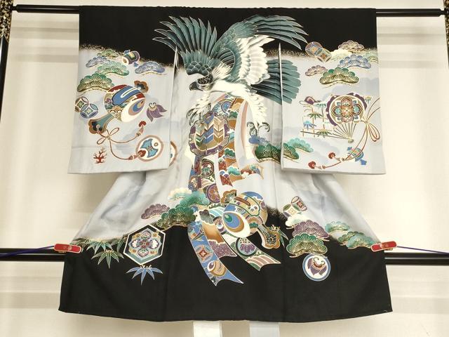 平和屋着物[]お宮参り　男の子　祝着　産着　初着　のしめ　鷹　吉祥松文　暈し染め　金彩　逸品　AABH2964ja