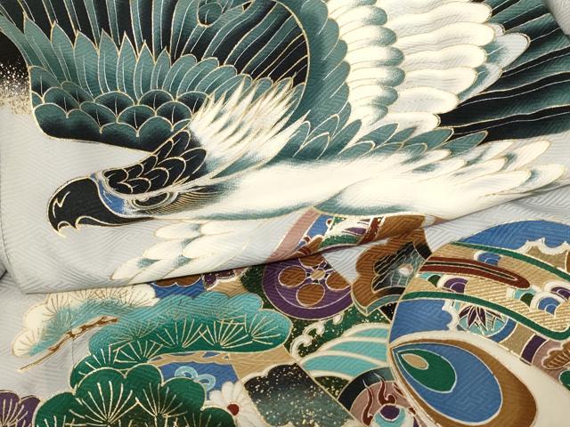 平和屋着物[]お宮参り　男の子　祝着　産着　初着　のしめ　鷹　吉祥松文　暈し染め　金彩　逸品　AABH2964ja