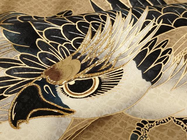 平和屋着物[]お宮参り　男の子　祝着　産着　初着　のしめ　刺繍　鷹　吉祥文　暈し染め　金糸　金彩　逸品　AABH2965ja