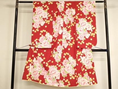 平和屋着物[]七五三　女の子　７歳　祝着　四つ身　pom ponette　舞花文　犬　洗える着物　AABH2967ja