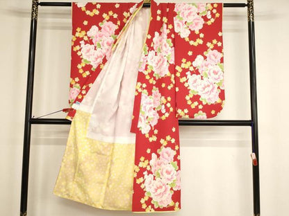 平和屋着物[]七五三　女の子　７歳　祝着　四つ身　pom ponette　舞花文　犬　洗える着物　AABH2967ja