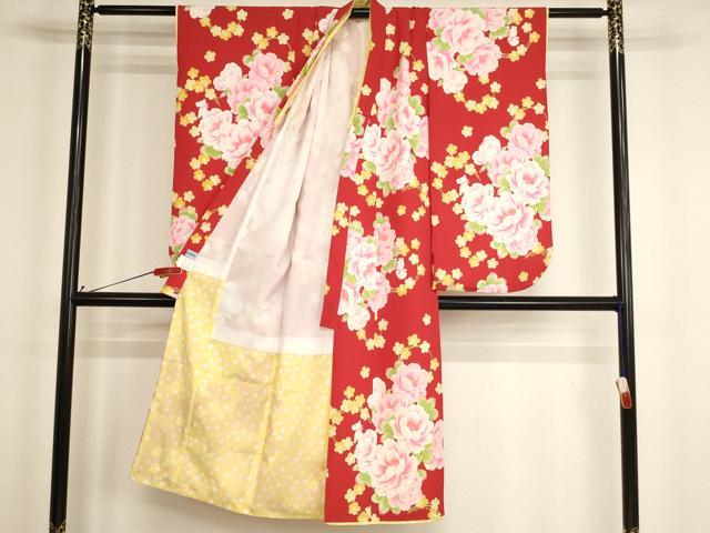 平和屋着物[]七五三　女の子　７歳　祝着　四つ身　pom ponette　舞花文　犬　洗える着物　AABH2967ja