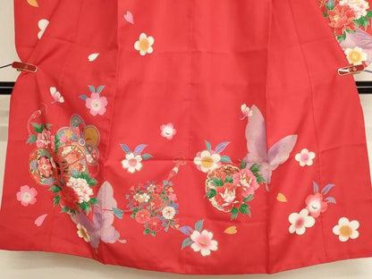 平和屋着物[]七五三　女の子　７歳　祝着　四つ身　花蝶鼓文　金彩　AABH2968ja
