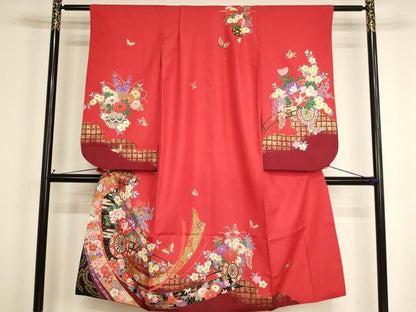 平和屋着物[]七五三　女の子　７歳　祝着　四つ身　花車几帳文　金銀彩　AABH2969ja