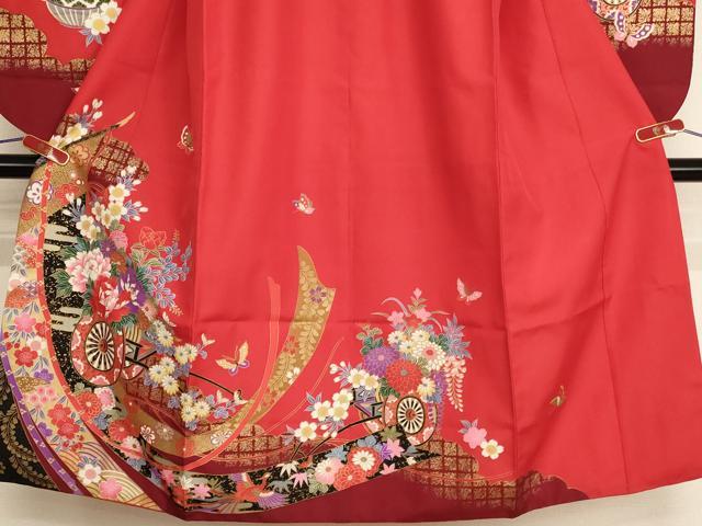 平和屋着物[]七五三　女の子　７歳　祝着　四つ身　花車几帳文　金銀彩　AABH2969ja