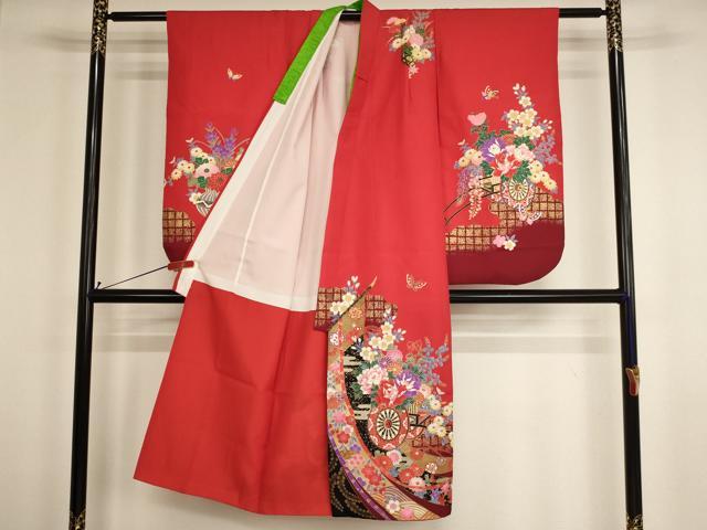 平和屋着物[]七五三　女の子　７歳　祝着　四つ身　花車几帳文　金銀彩　AABH2969ja