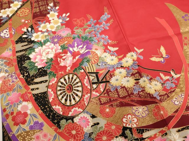 平和屋着物[]七五三　女の子　７歳　祝着　四つ身　花車几帳文　金銀彩　AABH2969ja