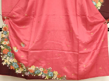 平和屋着物[]七五三　女の子　７歳　祝着　四つ身　花蝶文　金彩　金通し地　AABH2971ja