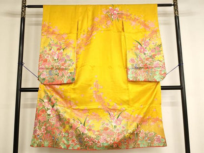 平和屋着物[]七五三　女の子　７歳　祝着　四つ身　草花文　暈し染め　金彩　AABH2973ja