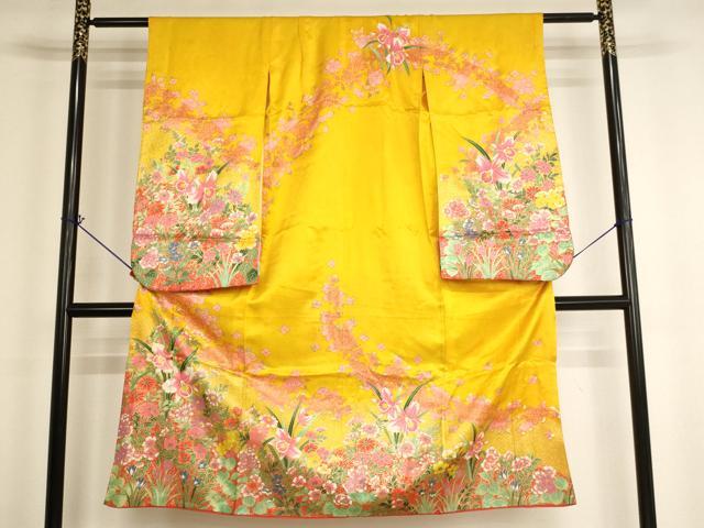 平和屋着物[]七五三　女の子　７歳　祝着　四つ身　草花文　暈し染め　金彩　AABH2973ja