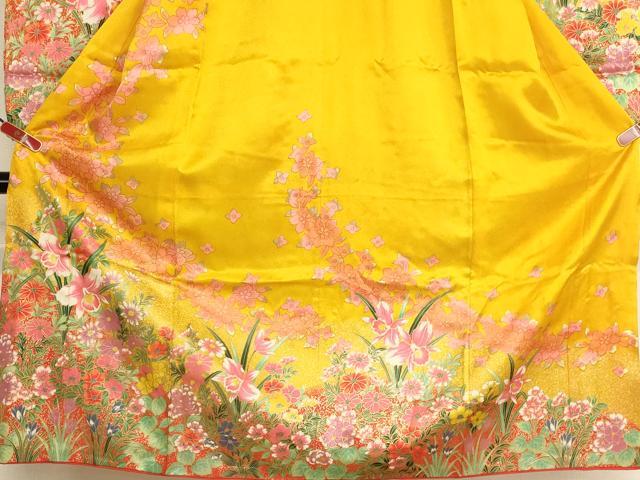 平和屋着物[]七五三　女の子　７歳　祝着　四つ身　草花文　暈し染め　金彩　AABH2973ja