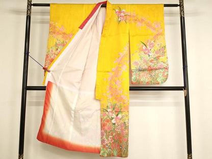 平和屋着物[]七五三　女の子　７歳　祝着　四つ身　草花文　暈し染め　金彩　AABH2973ja