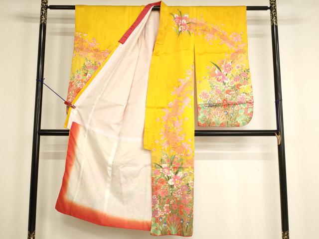 平和屋着物[]七五三　女の子　７歳　祝着　四つ身　草花文　暈し染め　金彩　AABH2973ja