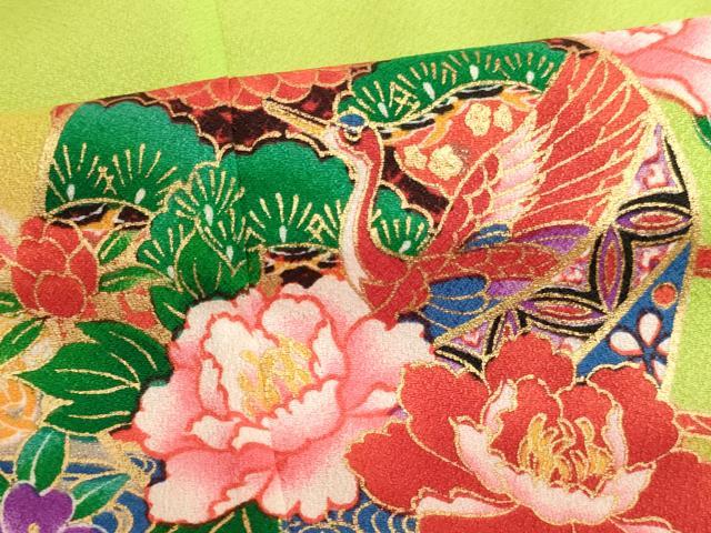 平和屋着物[]七五三　女の子　７歳　祝着　四つ身　鈴　飛鶴花文　暈し染め　金彩　AABH2974ja