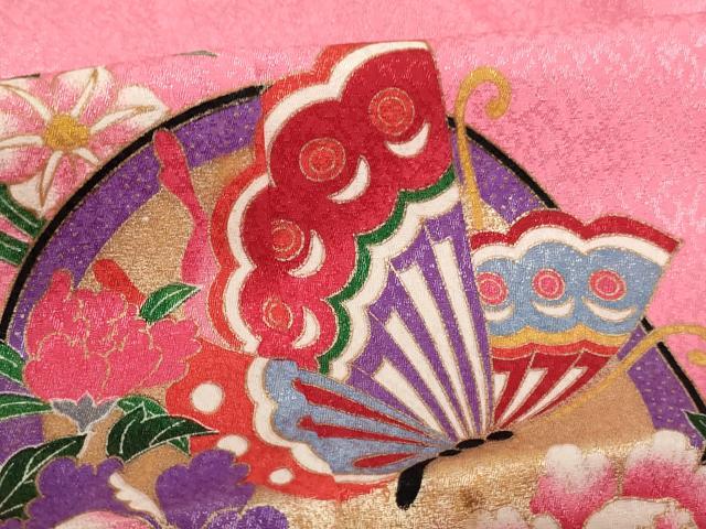 平和屋着物[]七五三　女の子　７歳　祝着　四つ身　花蝶丸文　暈し染め　金彩　AABH2975ja