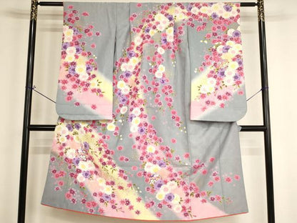 平和屋着物[]七五三　女の子　７歳　祝着　四つ身　鈴　桜　暈し染め　金彩　AABH2976ja