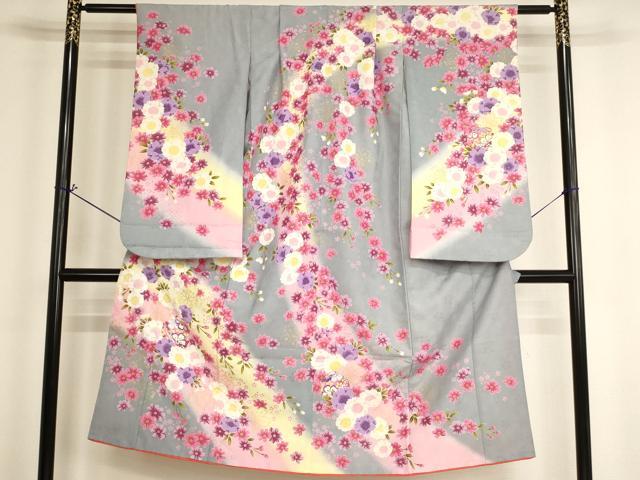 平和屋着物[]七五三 女の子 ７歳 祝着 四つ身 鈴 桜 暈し染め 金彩 AABH2976ja