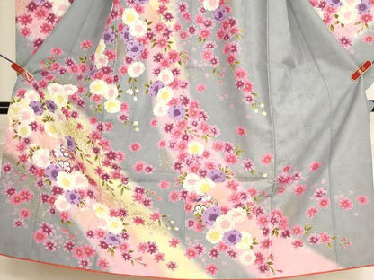 平和屋着物[]七五三　女の子　７歳　祝着　四つ身　鈴　桜　暈し染め　金彩　AABH2976ja