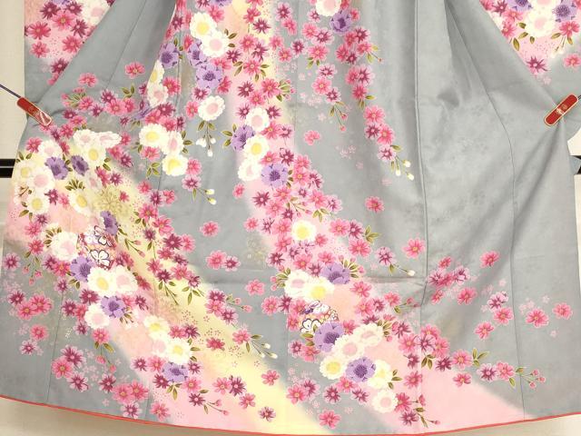 平和屋着物[]七五三　女の子　７歳　祝着　四つ身　鈴　桜　暈し染め　金彩　AABH2976ja