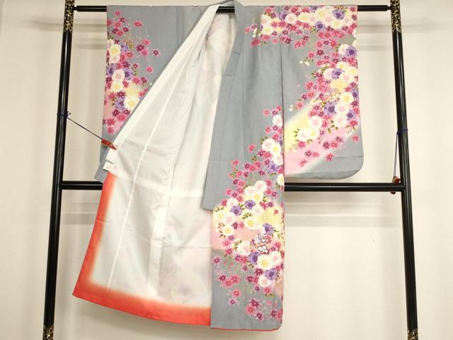 平和屋着物[]七五三　女の子　７歳　祝着　四つ身　鈴　桜　暈し染め　金彩　AABH2976ja