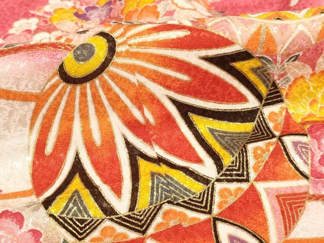 平和屋着物[]七五三　女の子　７歳　祝着　四つ身　花手毬文　暈し染め　金彩　AABH2977ja
