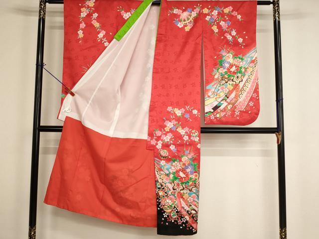 平和屋着物[]七五三　女の子　７歳　祝着　四つ身　花車文　金彩　AABH2978ja