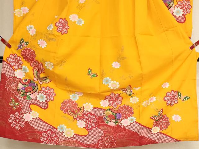 平和屋着物[]七五三　女の子　７歳　祝着　四つ身　長襦袢セット　手毬花蝶文　金彩　AABH2979ja