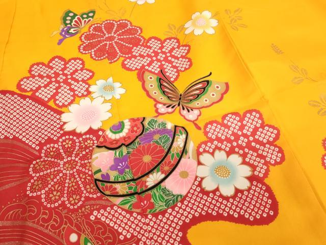 平和屋着物[]七五三　女の子　７歳　祝着　四つ身　長襦袢セット　手毬花蝶文　金彩　AABH2979ja