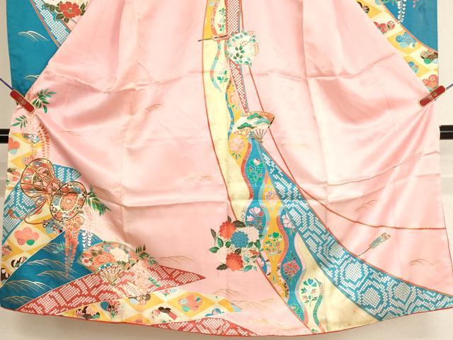 平和屋着物[]七五三　女の子　７歳　祝着　四つ身　長襦袢（単衣）セット　花鼓文　金彩　AABH2980ja