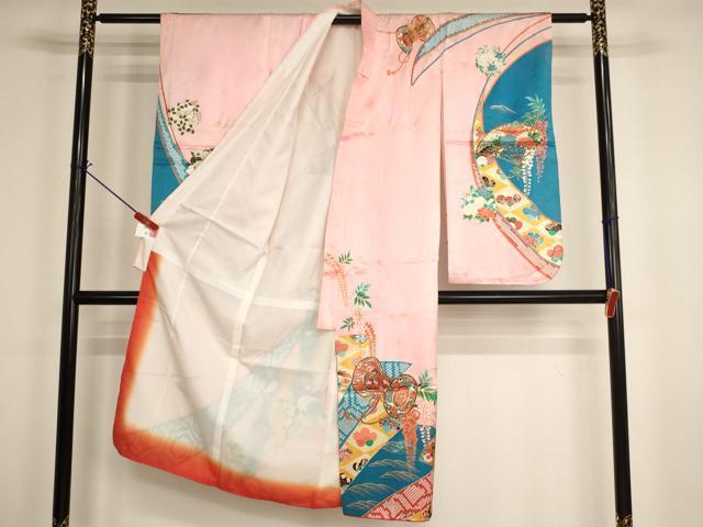平和屋着物[]七五三　女の子　７歳　祝着　四つ身　長襦袢（単衣）セット　花鼓文　金彩　AABH2980ja