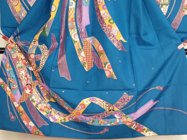 平和屋着物[]七五三　女の子　７歳　祝着　四つ身　束ね熨斗飛鶴吉祥花文　金彩　AABH2984ja