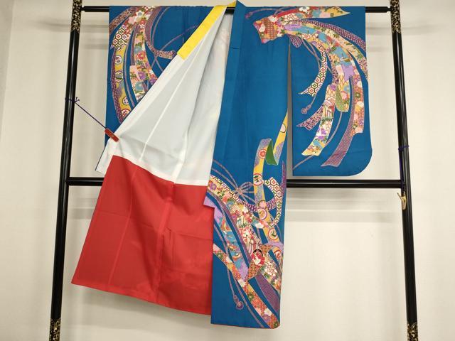 平和屋着物[]七五三　女の子　７歳　祝着　四つ身　束ね熨斗飛鶴吉祥花文　金彩　AABH2984ja