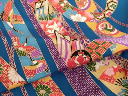 平和屋着物[]七五三　女の子　７歳　祝着　四つ身　束ね熨斗飛鶴吉祥花文　金彩　AABH2984ja