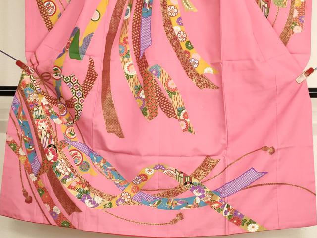 平和屋着物[]七五三　女の子　７歳　祝着　束ね熨斗飛鶴吉祥花文　金彩　AABH2985ja