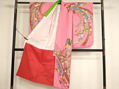 平和屋着物[]七五三　女の子　７歳　祝着　束ね熨斗飛鶴吉祥花文　金彩　AABH2985ja
