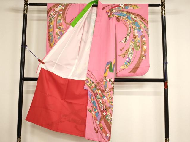 平和屋着物[]七五三　女の子　７歳　祝着　束ね熨斗飛鶴吉祥花文　金彩　AABH2985ja