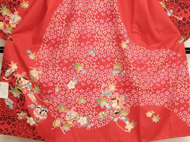 平和屋着物[]七五三　女の子　７歳　祝着　四つ身　長襦袢（単衣）セット　吉祥花手毬文　未使用　AABH2991ja
