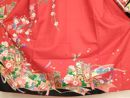 平和屋着物[]七五三　女の子　７歳　祝着　四つ身　御所車花蝶文　金彩　AABH2993ja