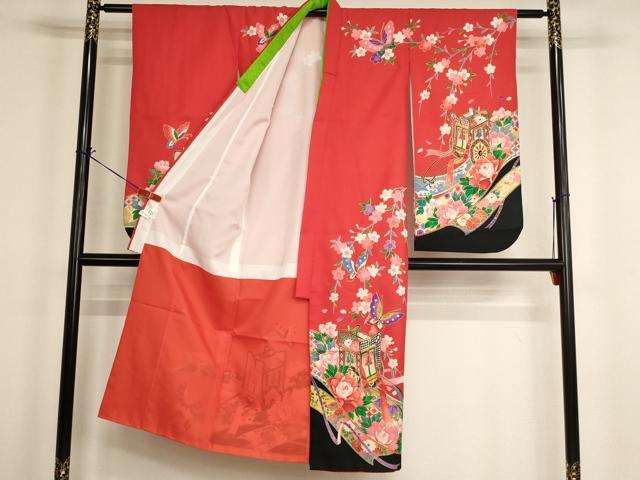平和屋着物[]七五三　女の子　７歳　祝着　四つ身　御所車花蝶文　金彩　AABH2993ja