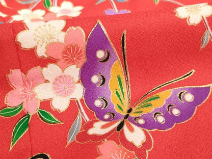 平和屋着物[]七五三　女の子　７歳　祝着　四つ身　御所車花蝶文　金彩　AABH2993ja