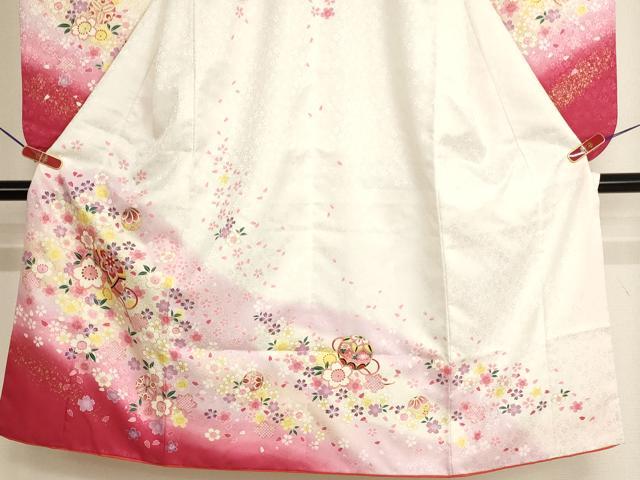 平和屋着物[]七五三　女の子　７歳　祝着　四つ身　桜手毬文　暈し染め　金彩　AABH2996ja