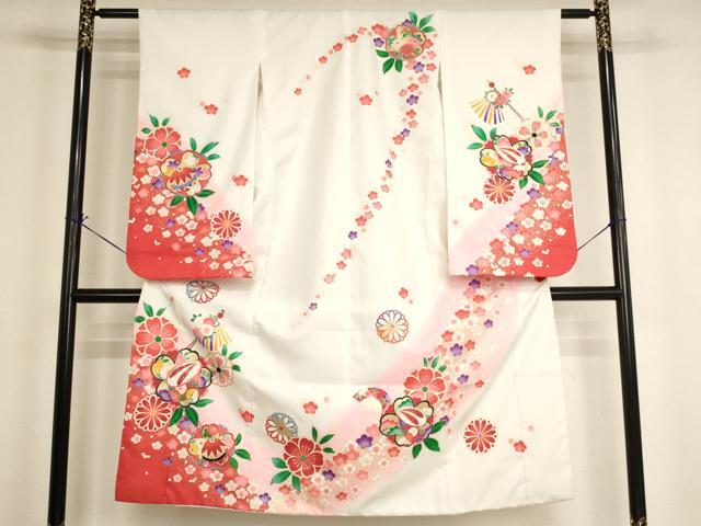 平和屋着物[]七五三　女の子　７歳　祝着　舞桜文　ぽっくり下駄　暈し染め　金彩　AABH2997ja