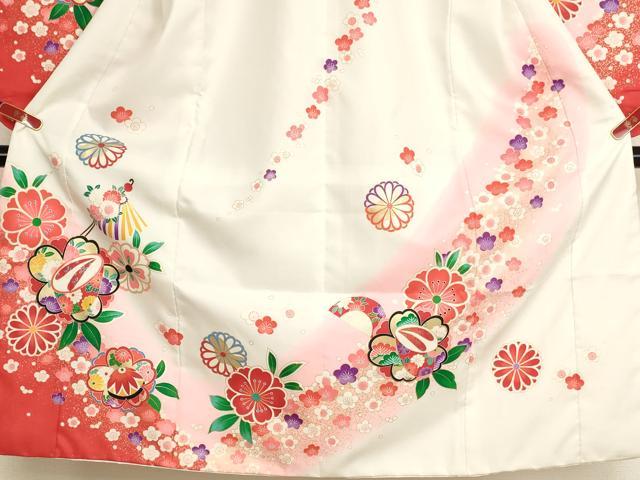 平和屋着物[]七五三　女の子　７歳　祝着　舞桜文　ぽっくり下駄　暈し染め　金彩　AABH2997ja