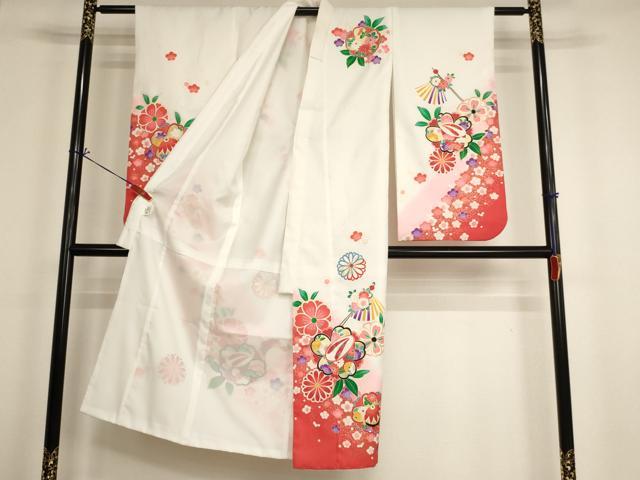 平和屋着物[]七五三 女の子 ７歳 祝着 舞桜文 ぽっくり下駄 暈し染め 金彩 AABH2997ja