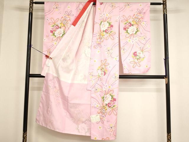 平和屋着物[]七五三　女の子　７歳　祝着　四つ身　長襦袢（単衣）セット　薬玉文　金彩　未使用　AABH2998ja
