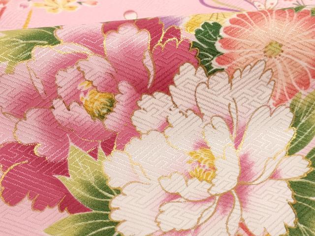 平和屋着物[]七五三　女の子　７歳　祝着　四つ身　長襦袢（単衣）セット　薬玉文　金彩　未使用　AABH2998ja